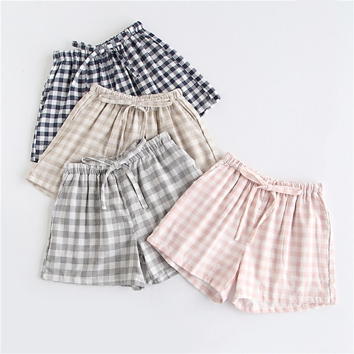 

Women's Wide Leg Shorts Drawstring Elastic Waist Plaid Classic Modern Regular Summer Black Blue Pink Grey