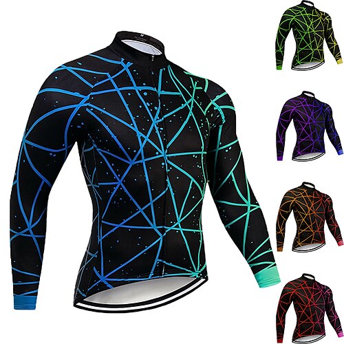 

21Grams Men's Cycling Jersey Long Sleeve Bike Jersey Top with 3 Rear Pockets Mountain Bike MTB Road Bike Cycling Breathable Quick Dry Moisture Wicking Reflective Strips Black Green Purple Spandex