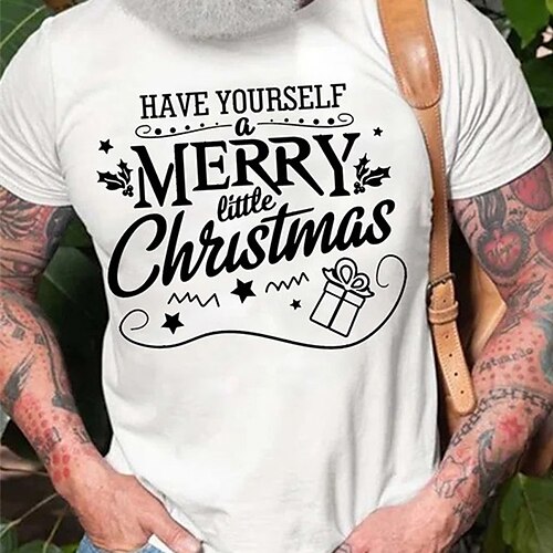 

Men's T shirt Tee Christmas t shirts Letter Graphic Prints Crew Neck Black Army Green Royal Blue Dark Gray White Hot Stamping Christmas Street Short Sleeve Print Clothing Apparel Fashion Designer