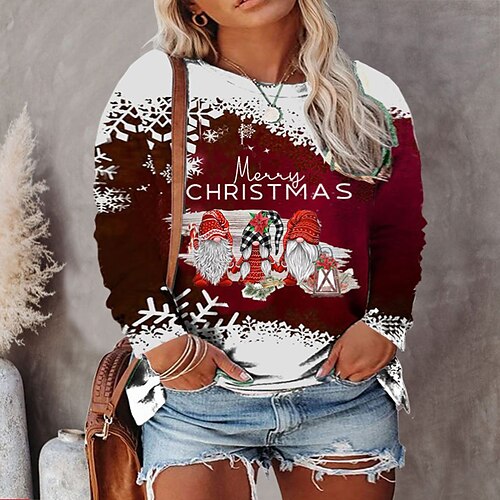 

Women's Plus Size Christmas Tops Blouse Animal Letter Print Long Sleeve Crew Neck Casual Festival Daily Polyester Winter Fall Black And White Green