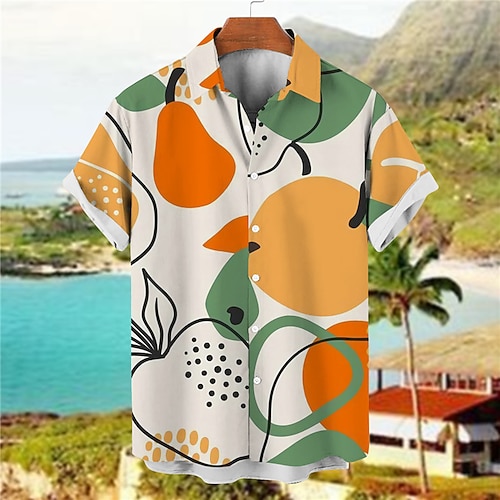 

Men's Shirt Aloha Shirt Fruit Lemon Graphic Prints Turndown Blue Orange 3D Print Street Casual Short Sleeves Button-Down Print Clothing Apparel Fashion Designer Lightweight Casual