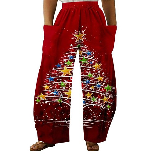 

Women's Plus Size Christmas Chinos Pants Trousers Pocket Print Color Block Tree Sun Casual Holiday High Full Length Winter Fall Black Blue Pink L XL XXL 3XL 4XL