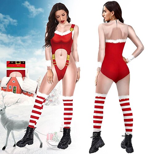 

Santa Claus Mrs.Claus Bodysuit Women's Christmas Christmas Christmas Eve Adults Party Christmas Polyester Onesie