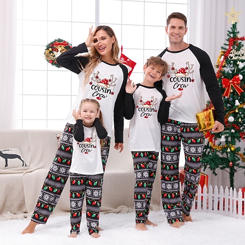 

Christmas Pajamas Family Letter Home Crewneck Black Long Sleeve Adorable Matching Outfits