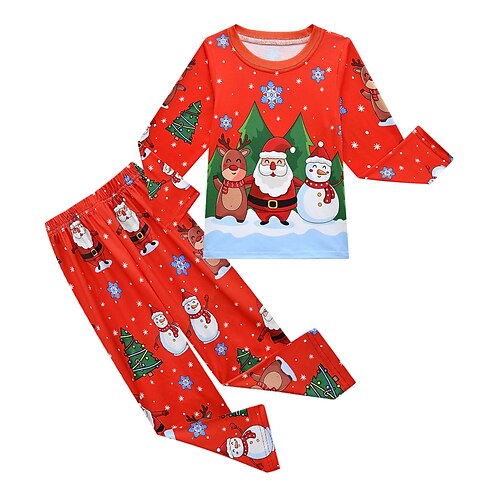 

Toddler Girls' Christmas Pajama Set Long Sleeve Green Purple Red Santa Claus Snowman Winter Fall Active Home 3-7 Years