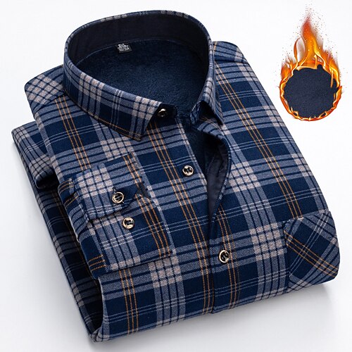 

Men's Dress Shirt Plaid Shirt Fleece Shirt Plaid Striped Turndown Green Blue Wine Royal Blue Red Outdoor Street Long Sleeve Button-Down Clothing Apparel Fashion Comfortable