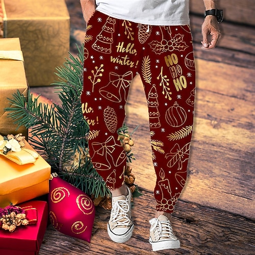 

Men's Christmas Pants Joggers Trousers Drawstring Elastic Waist 3D Print Graphic Prints Bell Comfort Breathable Christmas Casual Daily Streetwear Designer Dark Blue Red Micro-elastic
