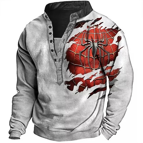 

Homme Sweat shirt Sweat Gris Col Mao SPIDER Imprimés Photos Imprimer Casual du quotidien Des sports 3D effet Vêtement de rue Design Casual Printemps Automne Vêtement Tenue Pulls Capuche Pulls