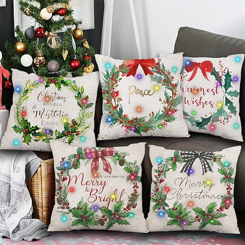 

Christmas LED Lights Pillow Cover Double Side 5PC Soft Decorative Square Cushion Case Pillowcase for Bedroom Livingroom Sofa Couch Chair Superior Quality