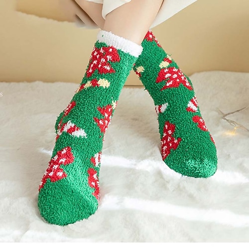 

Women's 1 Pair Socks Slipper Socks Fashion Cute Comfort Polyester Christmas Christmas Casual Daily Warm Winter Fall Green Light Green Red