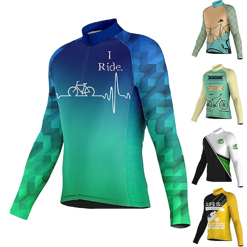 

Men's Cycling Jersey Long Sleeve Bike Jersey Top with 3 Rear Pockets Mountain Bike MTB Road Bike Cycling Breathable Quick Dry Moisture Wicking Reflective Strips Black Green Yellow Spandex Sports