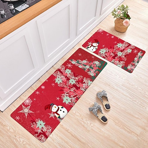 

Christmas Kitchen Carpet Floor Mat Cartoon Crystal Velvet Stitching Absorbent Oil-proof Carpet Non-slip Mat Santa Claus Reindeer Gift Jingle Bell Tree