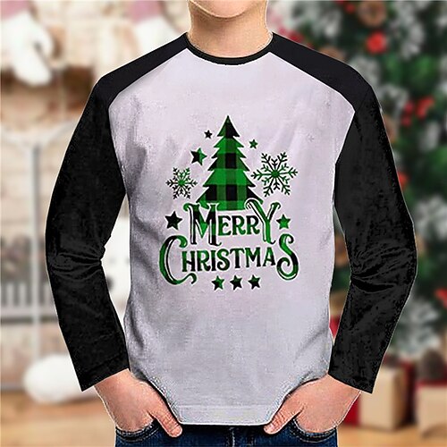 

Toddler Boys Christmas T shirt Tee Letter Christmas Tree Long Sleeve Crewneck Children Top Casual 3D Print Cute Daily Winter Fall Green 7-13 Years
