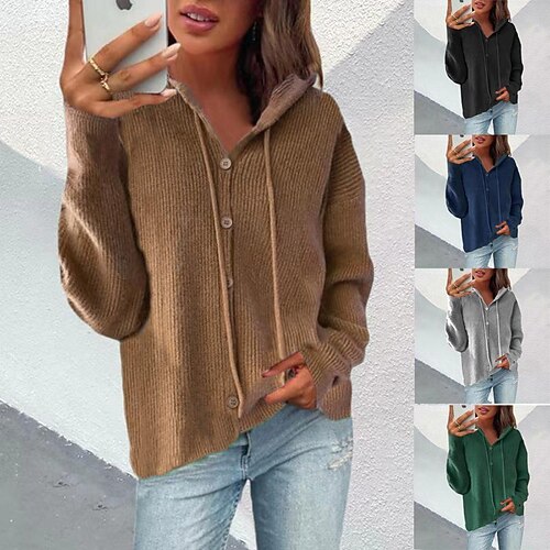 

Women's Hoodie Sweatshirt Basic Streetwear Button Green Black khaki Plain Casual Hoodie Long Sleeve S M L XL 2XL 3XL