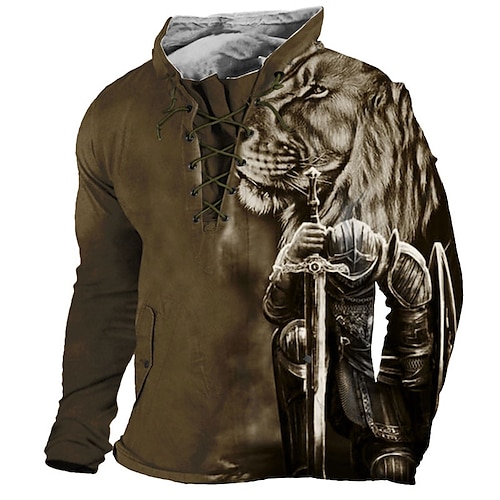 

Men's Unisex Pullover Hoodie Sweatshirt Green Black Blue Purple Red Hooded Lion Knights Templar Graphic Prints Lace up Pocket Print Daily Sports 3D Print Streetwear Designer Casual Spring & Fall