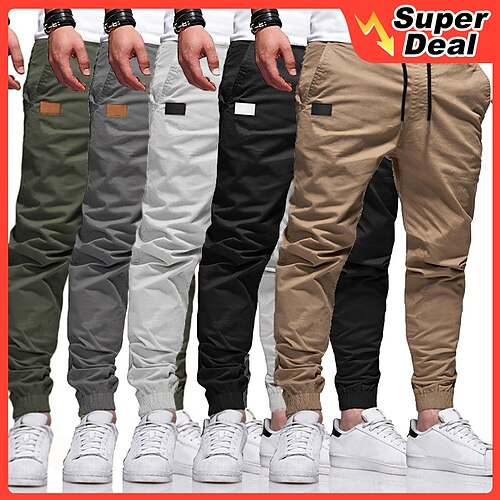 

Men's Cargo Pants Joggers Trousers Jogging Pants Casual Pants Drawstring Elastic Waist Elastic Cuff Solid Color Sports Outdoor Running Cotton Streetwear Workout ArmyGreen Black