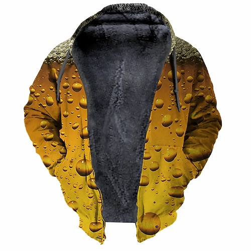 

Men's Fleece Jacket Full Zip Hoodie Fleece Hoodie Sherpa Jacket Yellow Red Brown Hooded Graphic Prints Beer Zipper Print Sports Outdoor Daily Sports 3D Print Fleece Streetwear Designer Casual Winter