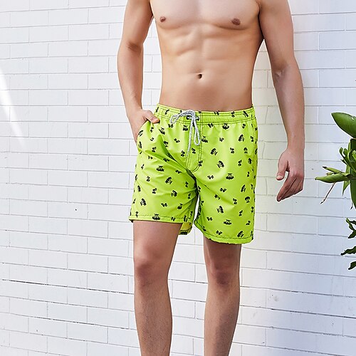 

Men's Swim Shorts Swim Trunks Board Shorts Pocket Drawstring Elastic Waist Graphic Tree Comfort Breathable Short Sports Outdoor Casual Daily Fashion Streetwear Yellow Light Green