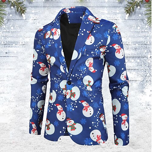 

Men's Coat Breathable Christmas Single Breasted Snowman 3D Printed Graphic Turndown Fashion Jacket Outerwear Long Sleeve Pocket Fall & Winter