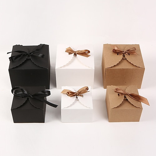 

Two Square Bottom Carton Cake Western Style Cake Ribbon Bow Card Box Customized Fashion Gift Box Packaging