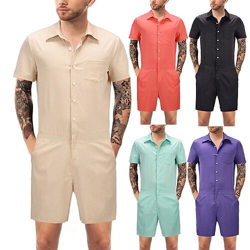 

Homme Short Pantalon Combinaison Poche Couleur unie Confort Respirable Court du quotidien Sortie Vêtement de rue Mélange de Coton à la mode Casual Vert Noir