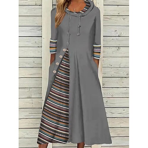 

Women's Casual Dress Hoodie Dress Swing Dress Midi Dress Gray 3/4 Length Sleeve Graphic Button Winter Fall Spring Hooded Stylish Weekend 2022 S M L XL XXL 3XL