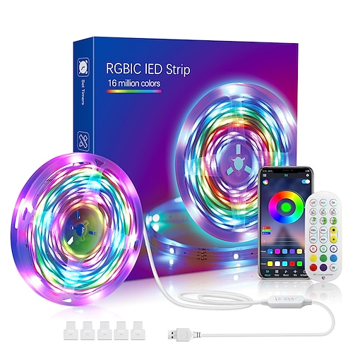 

5m rgb strip lights 5050 smd 70leds 24keys telecomando rgbic (addressable dream color) led strip light usb 5 v