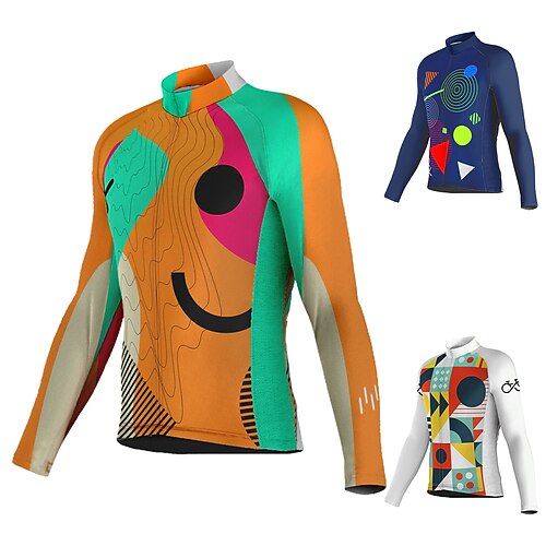 

Men's Cycling Jersey Long Sleeve Bike Jersey Top with 3 Rear Pockets Mountain Bike MTB Road Bike Cycling Breathable Quick Dry Moisture Wicking Reflective Strips Dark Navy Orange White Spandex Sports
