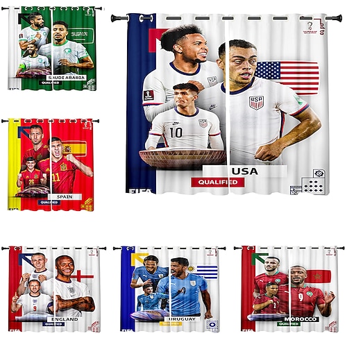 

3D Football Mobile Star National Team France Curtains Blackout Curtains Printed Thermal Insulated Curtains for Bedroom Living Room Modern Grommet Window Drapes Curtain Drapes