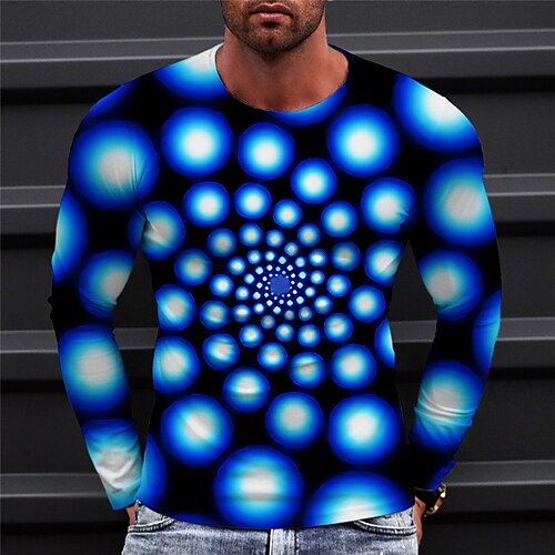 

Men's T shirt Tee Geometric Graphic Prints Crew Neck Green Blue Yellow Red Light Blue 3D Print Outdoor Street Long Sleeve Print Clothing Apparel Basic Sports Designer Casual