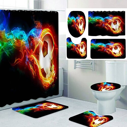 

Dazzle Color Vertigo Football Shower Curtain Sets Printing Bathroom Shower Curtain Leisure Toilet Four-Piece Design Soccer