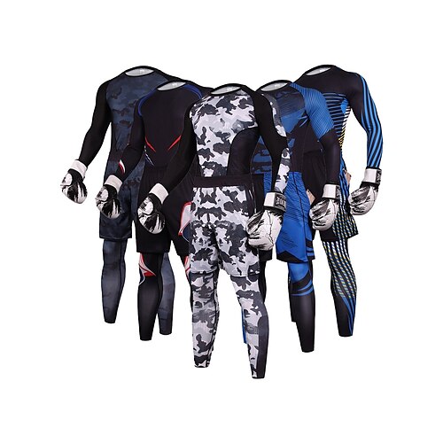 

Men's Activewear Set Compression Suit Side Pockets 3-Piece Athletic Long Sleeve Breathable Quick Dry Moisture Wicking Fitness Running Jogging Sportswear Activewear Color Block Blue and White