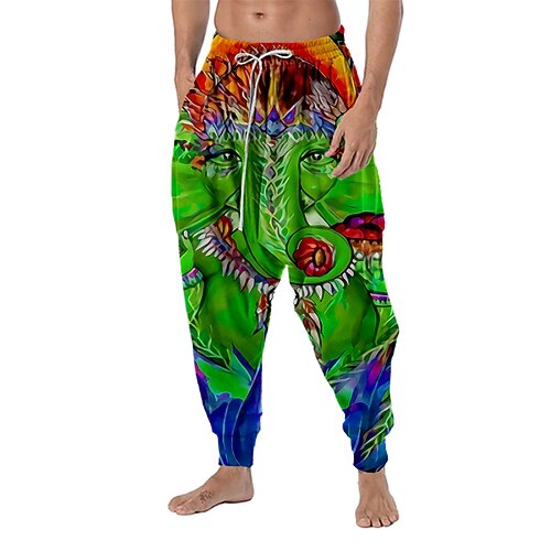 

Men's Trousers Baggy Harem Pants Drawstring Elastic Waist 3D Print Animal Graphic Prints Comfort Soft Casual Daily Holiday Streetwear Classic Style Green Blue Micro-elastic