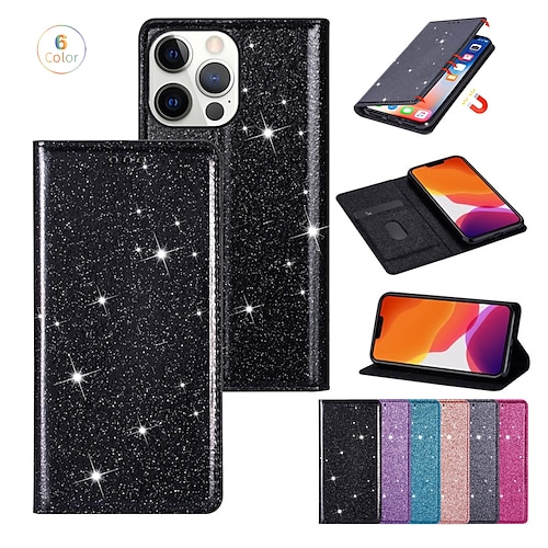 

Phone Case For Apple Flip iPhone 14 Pro Max 13 12 11 Pro Max Mini X XR XS 8 7 Plus Bumper Frame Magnetic Full Body Protective Glitter Shine TPU PU Leather