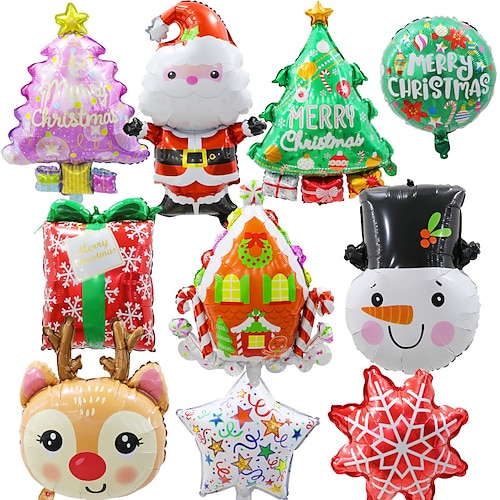 

2 Pcs Christmas Balloon Christmas Decorative Old Man Snowman Aluminum Film Balloon Christmas Tree Crutches Bell Snowflake Balloon