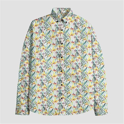 

Men's Shirt Floral Graphic Prints Turndown Pink Yellow Gray 3D Print Outdoor Street Long Sleeve Button-Down Print Clothing Apparel Fashion Designer Casual Soft