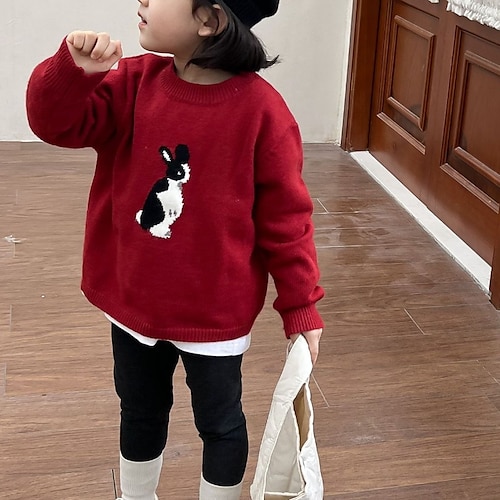 

Toddler Girls' Sweater Cartoon School Long Sleeve Active 7-13 Years Winter Red