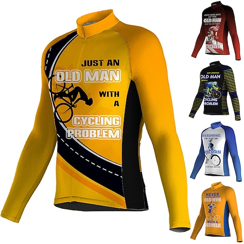 

21Grams Men's Cycling Jersey Long Sleeve Bike Jersey Top with 3 Rear Pockets Mountain Bike MTB Road Bike Cycling Breathable Quick Dry Moisture Wicking Reflective Strips Black Yellow Orange Graphic