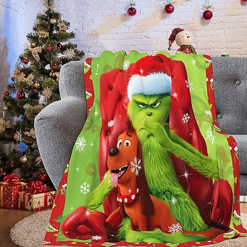 

Grinch noël cadeau couverture jeter couvertures chaud en peluche jeter couverture pour canapé canapé lit camping voyage literie garçons filles adultes