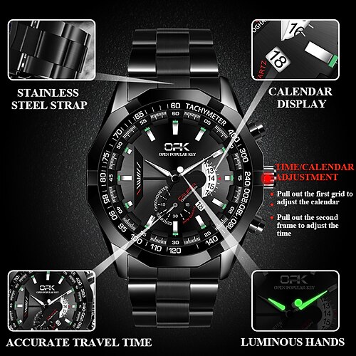 

OPK Brand Men Wrist Watch Quartz Watch for Analog Quartz Sporty Luminous Stylish Business Waterproof Calendar Noctilucent Alloy Stainless Steel Classic Theme Fashion