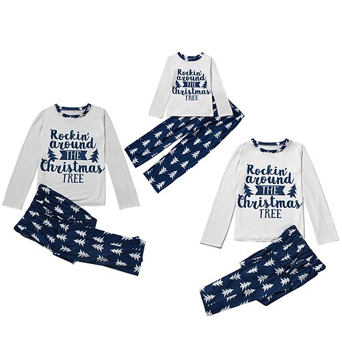 

Christmas Pajamas Family Letter Home Crewneck White Long Sleeve Adorable Matching Outfits