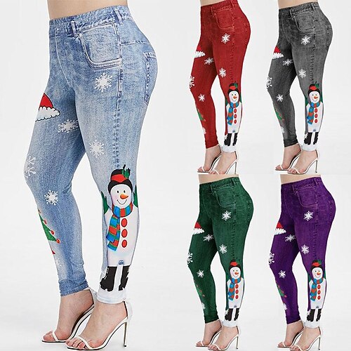

Per donna Ghette Finto denim Rosso Azzurro cielo Viola Informale Casual Casual / quotidiano Stampa Elevata elasticità Alla caviglia Morbido Natale 4X 5X S M L