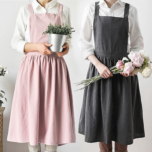 

foreign trade export japanese-style women's apron pure cotton cafe waist flower shop manicure overalls kitchen shoulders lengthened
