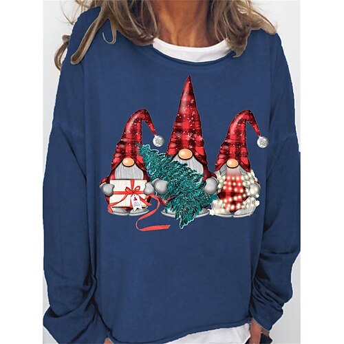 

Women's Sweatshirt Pullover Basic Green Black Blue Gnome Christmas Round Neck Long Sleeve S M L XL 2XL 3XL