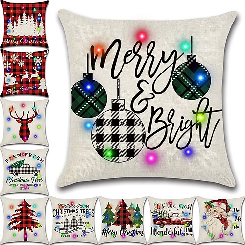

Christmas LED Lights Throw Pillow Cover 1PC Gift Ball Soft Decorative Square Cushion Pillowcase for Bedroom Livingroom Sofa Couch Chair Superior Quality