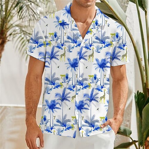 

Men's Shirt Coconut Tree Graphic Prints Turndown Green Blue 3D Print Outdoor Street Short Sleeve Button-Down Print Clothing Apparel Fashion Designer Hawaiian Soft