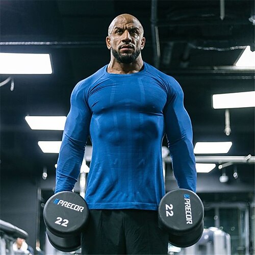 

Men's Running Shirt Base Layer Long Sleeve Base Layer Top Athletic Spandex Breathable Quick Dry Moisture Wicking Gym Workout Running Active Training Sportswear Activewear Solid Colored Black Blue