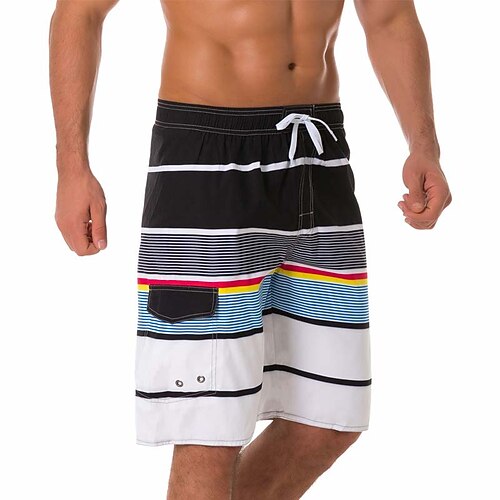

Men's Swim Shorts Swim Trunks Board Shorts Drawstring Elastic Waist Stripe Print Comfort Breathable Knee Length Casual Daily Beach Fashion Streetwear Black Blue Micro-elastic
