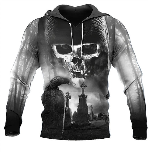 

Herren Hoodie Sweatshirt Kapuze Schwarz Mit Kapuze Totenkopf Motiv Grafik-Drucke Bedruckt Täglich Sport 3D-Druck Basic Strassenmode Designer Frühling Herbst Bekleidung Kapuzenpullover Sweatshirts