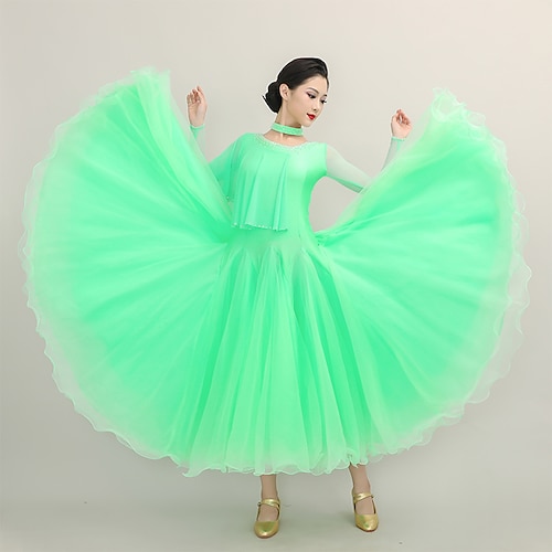 

Ballroom Dance Dress Pure Color Crystals / Rhinestones Tulle Women's Performance Training Long Sleeve Chinlon Organza Lycra